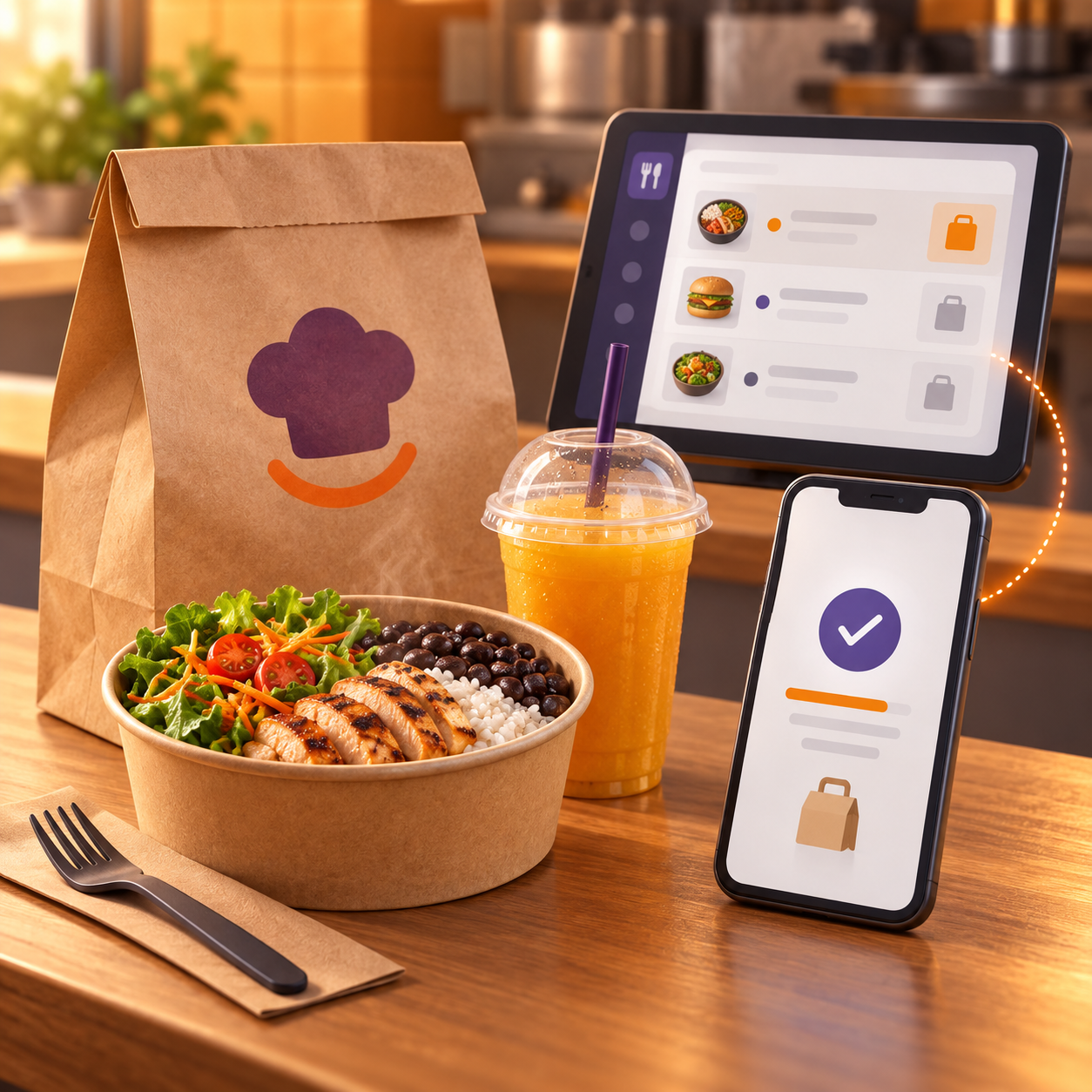Pedido de comida conectado ao aplicativo do cliente e ao painel de gestão